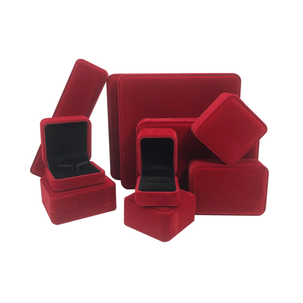 

Luxury red Velvet jewelry box gift portable earring jewelry ring packaging boxes in velvet