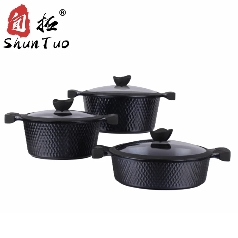 

3 piece small diamond die-cast soup pot 24/28/32cm stockpot aluminum nonstick cookware sets, Customized color