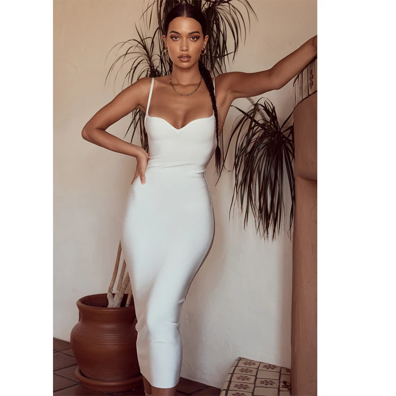 

2021 Occident Style Women White Vest Suspenders Tight Bandage Dress Nightclub Sexy Dress Bag Hip Skirt Strapless Casual Dresses