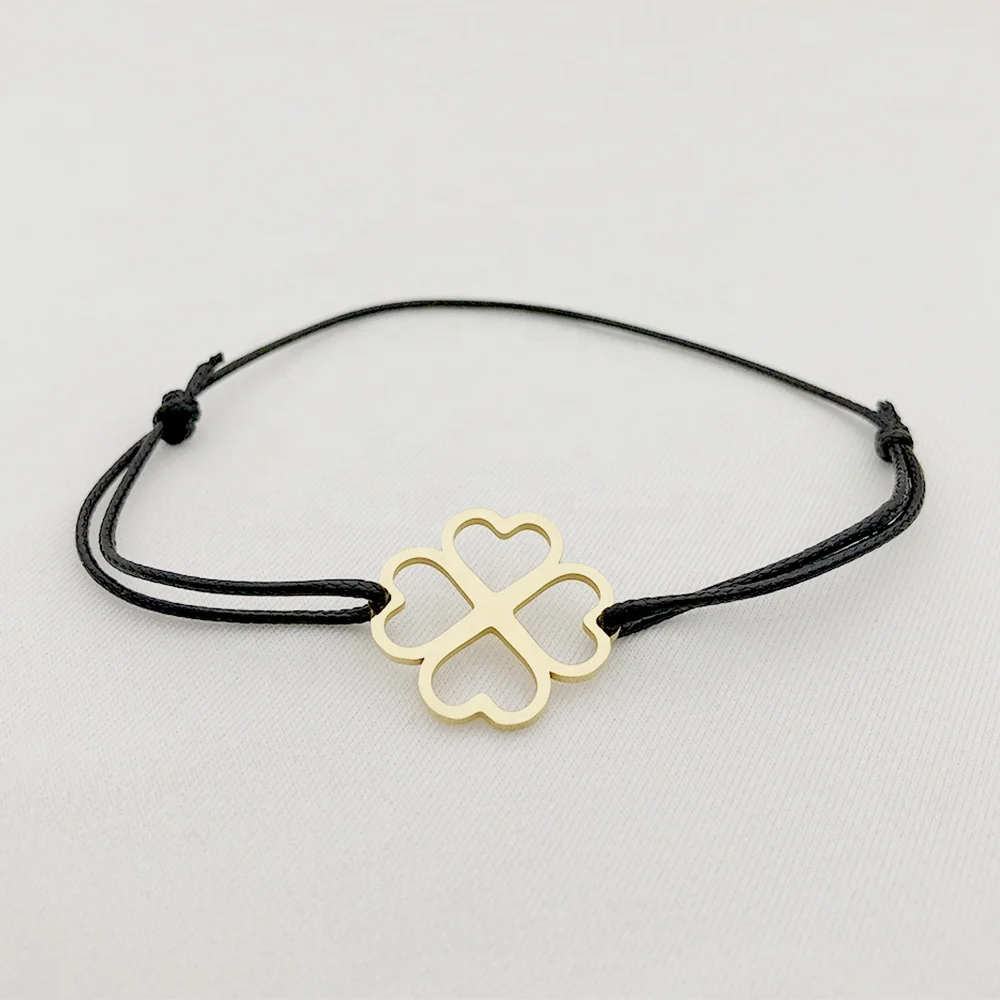 

Stainless Steel Clover Charm Bracelet String Jewelry Adjustable Four-leaf Clover Rope Bracelets Wholesale Minimalist Jewelry, Steel/gold/rose gold and other