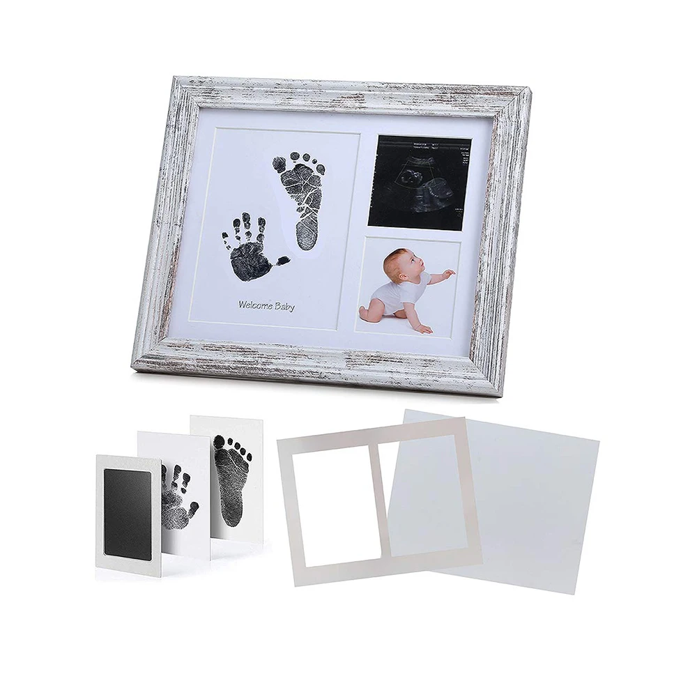 

Amazon 8x10 rustic white MDF New Parents Baby sonogram photo Handprint Footprint ink pad picture Frame for Meaningful Gift