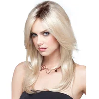 

New Design Women Fashion Long Straight Human Hair Wig Blonde Gradient Wig