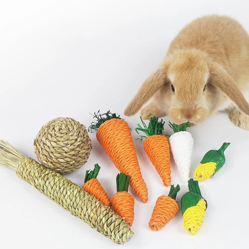 

Hamster Rabbit Chew Toy Bite Grind Teeth Toys Corn Carrot Woven Balls for Tooth Cleaning Radish Molar Toys Pet Supplies, Colorful
