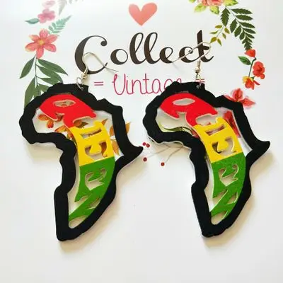 

Jewelry Accessories Hollow Aferican Map Wooden Earrings Colorful Carved Wooden African Map Outline Earrings For Girls, Picture shows/custom color