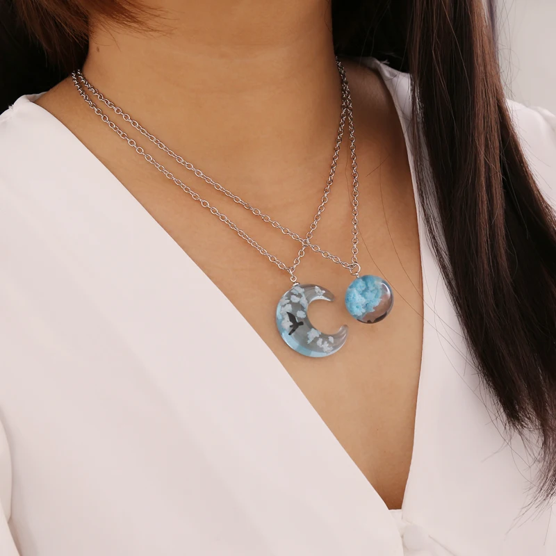 

Hot Sale Blue Sky White Cloud Bird Moon Luminous Necklace Women's 2021