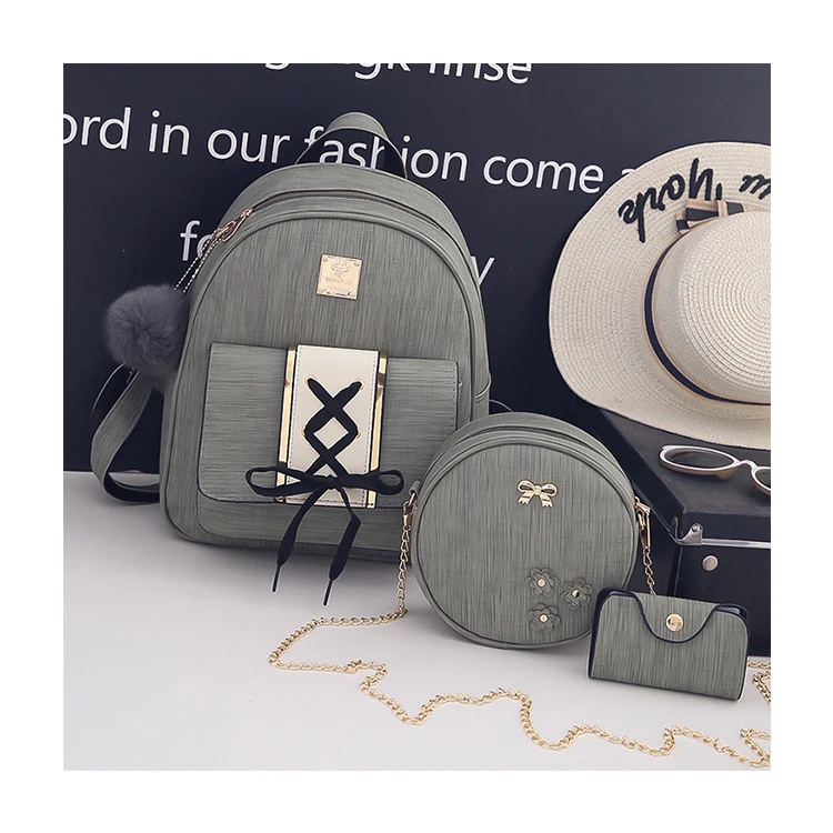 

korean style Simple and new casual leisure backpacks 3pcs set ladies backpack set for girls messenger small round bag, Customized color