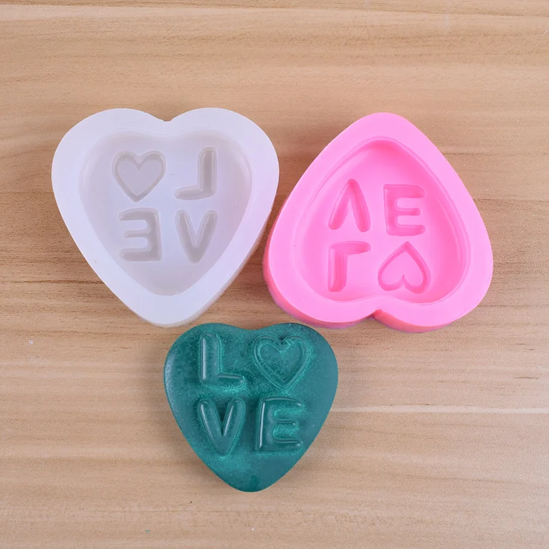 

Love soap silicone mold diy letters LOVE heart shape fondant cake candle decoration mold, Customized color