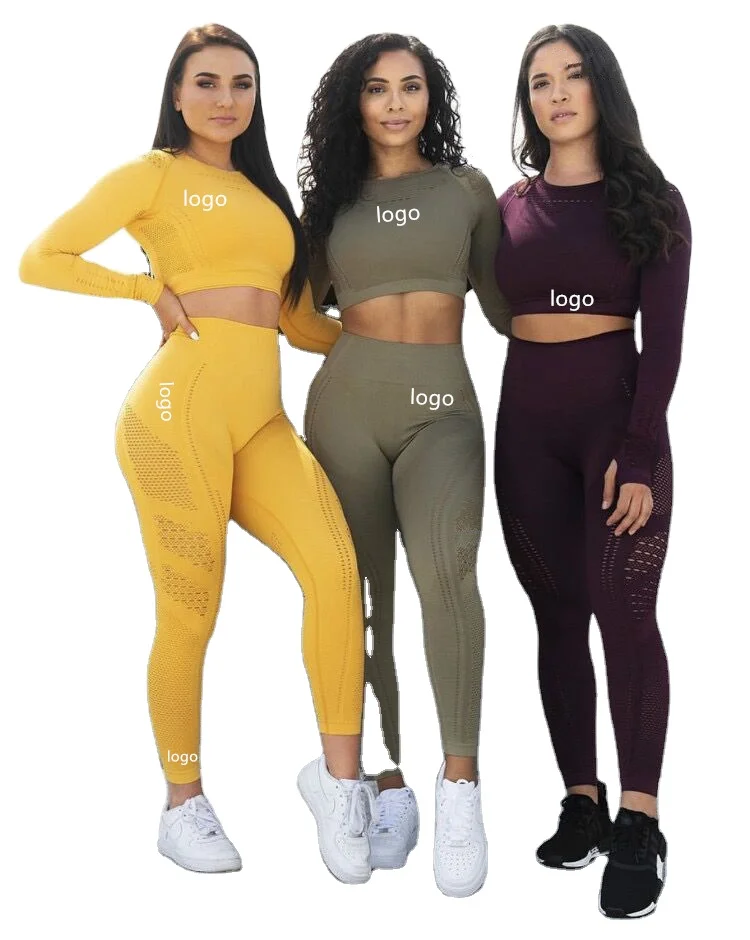 

77FITNESS Custom Elastic High Waist Womens Sports Textile Long Sleeve Active Wear Sets Yoga Sportswear