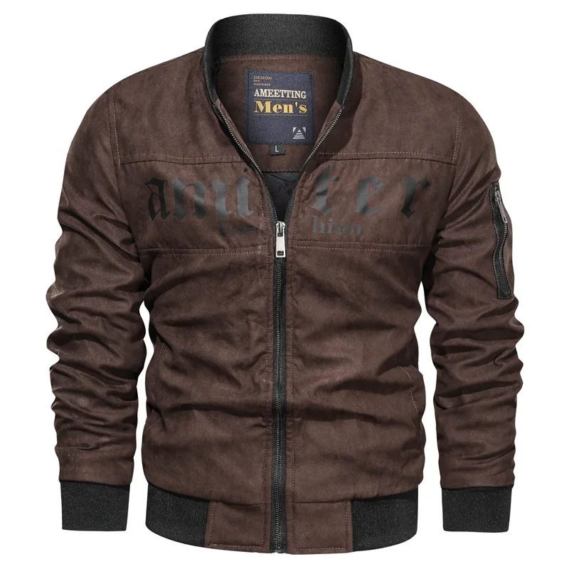 

New Casual Jacket Stand Collar Slim Print Suede Men's Jacket