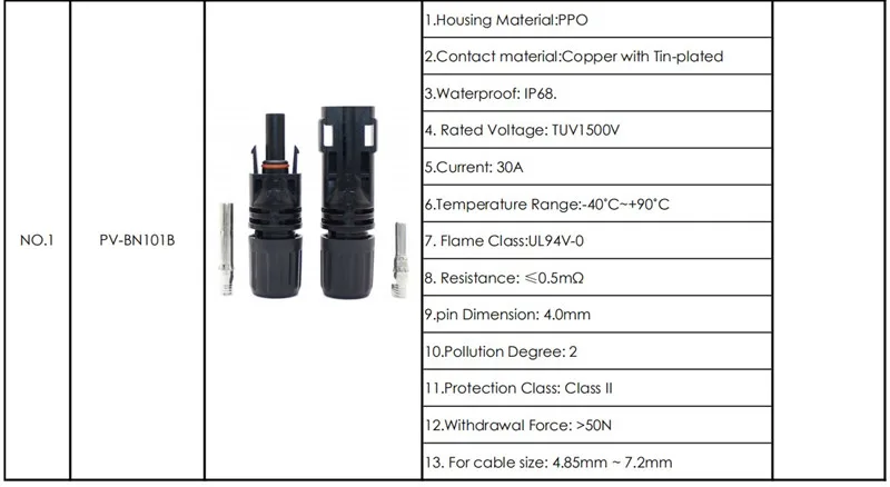 TUV Approved 1500V Solar Panel Connector IP68 MC4 Connector Male and Female for Photovoltaic Power Plant System