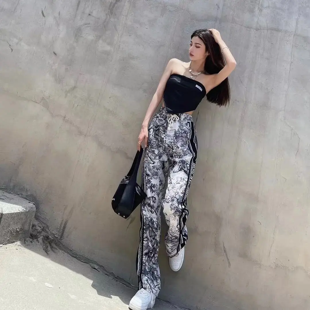 

hot sales elastic waist tie-dye Casual trousers with wide legs and high waist