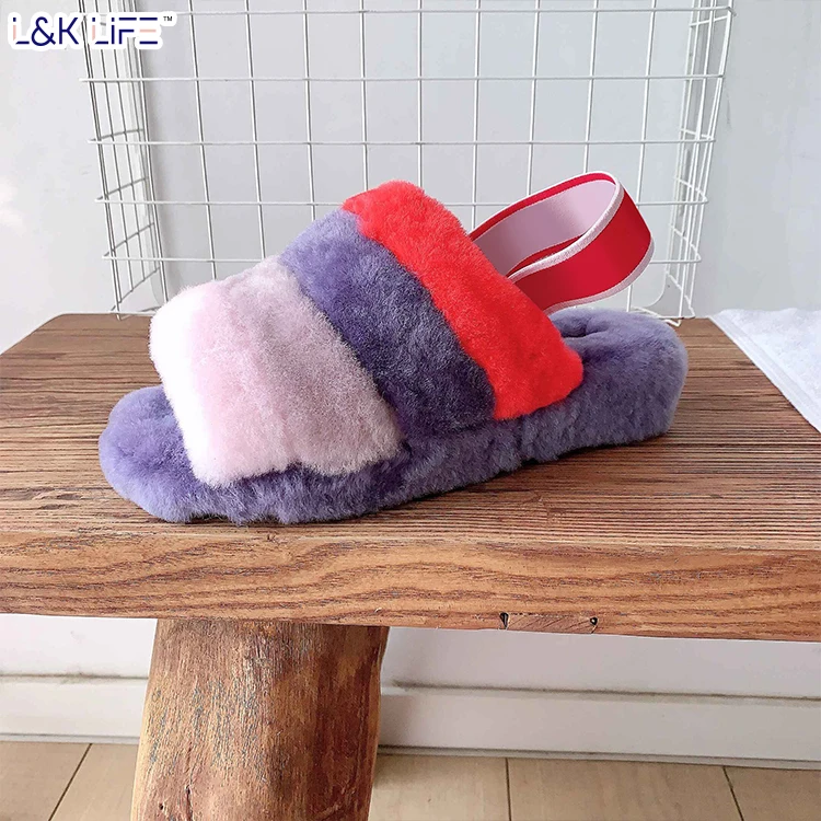 

Girls new fashion design sheepskin indoor slides autumn platform fur slipper, Watermelon rainbow,rainbow,lighter rainbow,biege,gray,