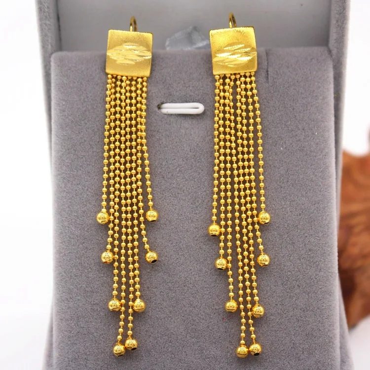 

Fashionable Fashion Round Beads Tassel Long Earrings Women Vietnam Shajin Brass Inlaid Gold Wedding Bridal Ornaments Wholesale