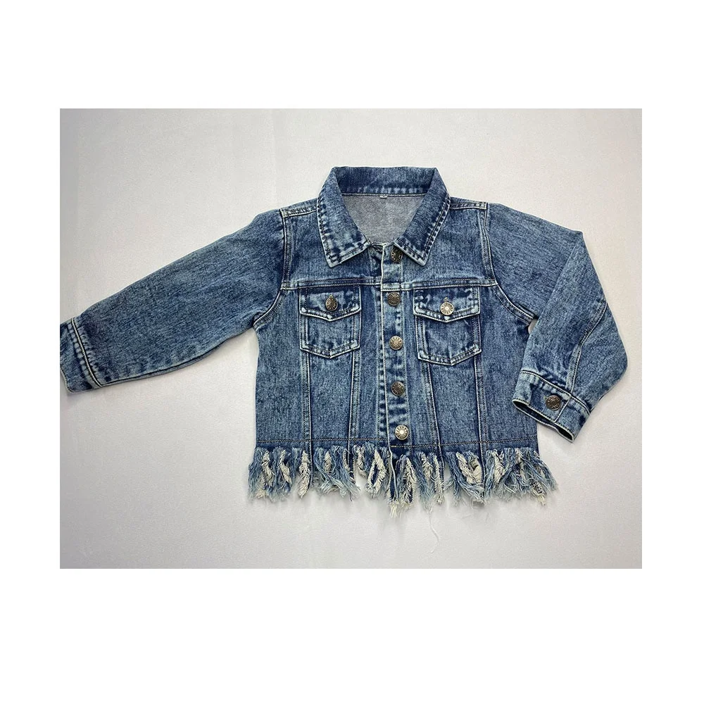 

New Arrival Wholesale Kids Spring and Autumn Coats Girls Tassel Denim Jacket, Picture shows