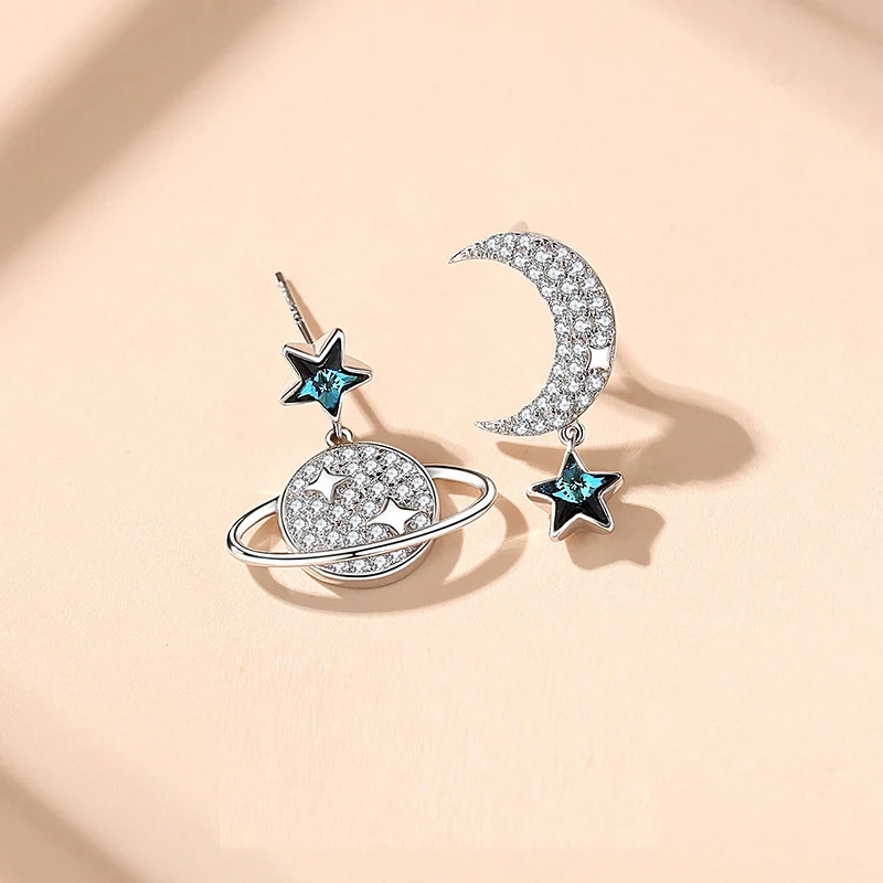 

Aimgal jewelry 925 sterling silver Planet Moon asymmetric earrings simple earrings for women