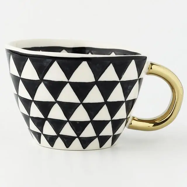 

Perfect Size For A Cappuccino Latte Americano Or Tea Geometric Cup With Gold Handle Handmade Ceramic Mugs, As picture shows