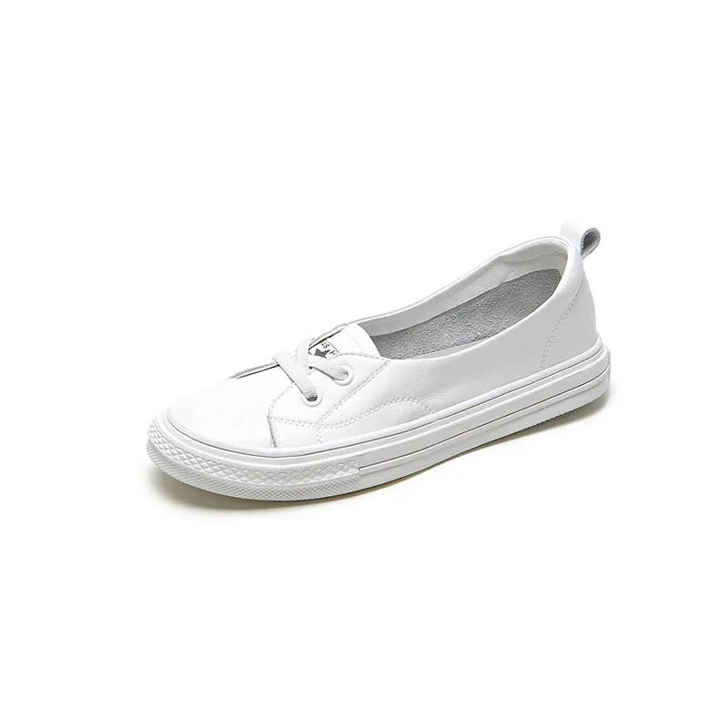 

Full-Grain Leather in Her White Shoes2020Spring New Model Flat Shoes Comfortable and Versatile Casual Slip-on Shoes