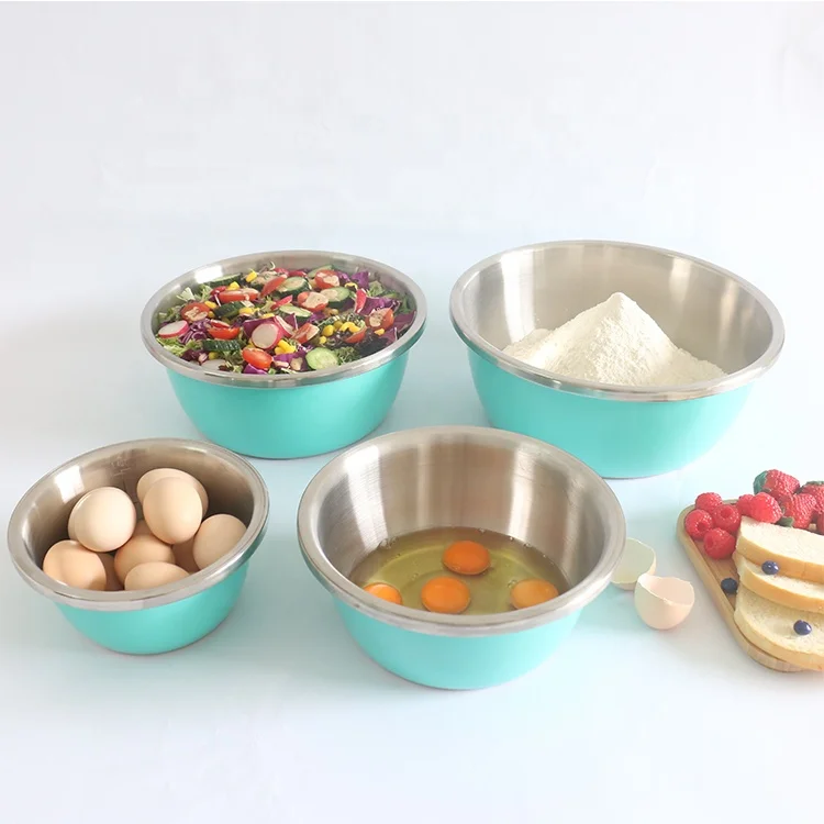 

Multifunctional Stainless Steel Nesting Mixing Salad Bowls Sets With Lids, Turquoise