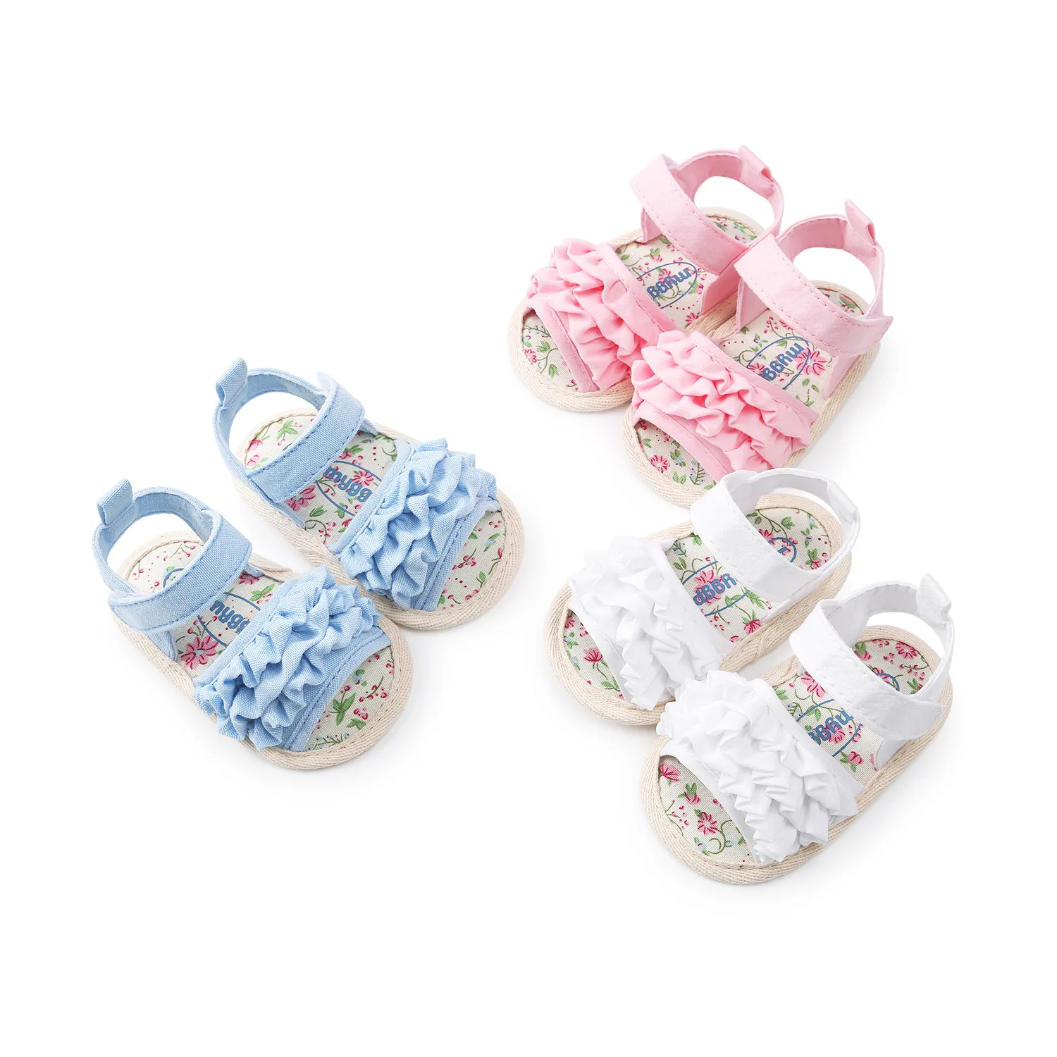 

6244 Summer Baby Girl Ruffles Flower Sandals Newborn Infant Toddlers Simple Solid Color Soft Sole Shoes Outdoor Prewalker Shoes, As picture shows