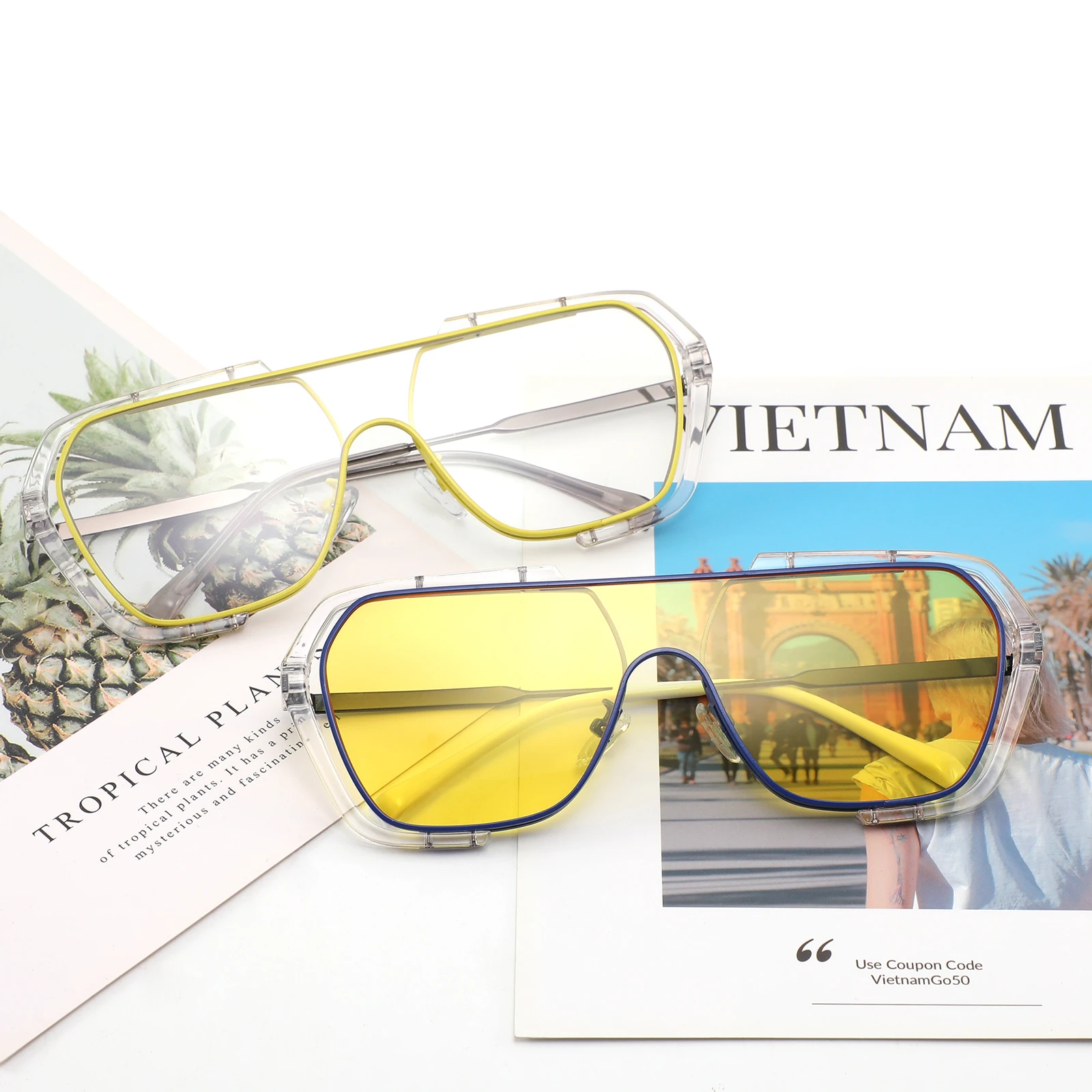

High Quality one piece pc lens Double Bridge Oversized sunglasses sun glasses