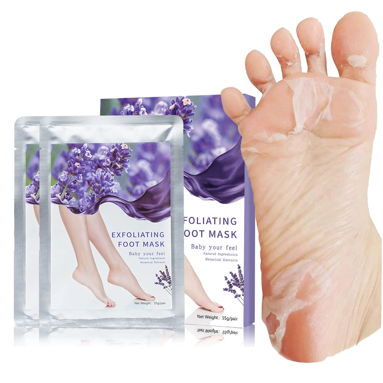 

Private Label Exfoliating Calluses Footmask Baby Soft Feet Skin Care Peeling Smooth Natural Lavender Foot Peel Mask