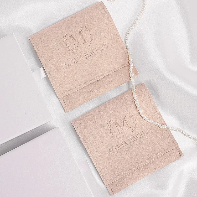 

Customize Microfiber Fabric Envelop Small Luxury Jewelry Packaging Pouch Microfiber Bag With Debossed, Custom