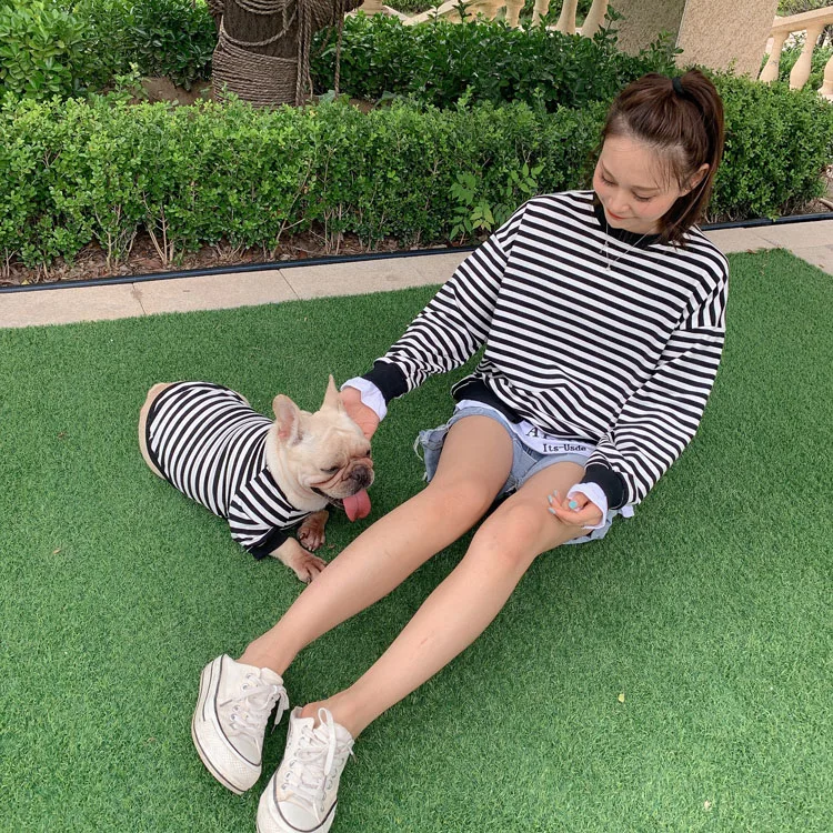 

2020 spring and autumn newest pet clothes striped cotton matching dog and owner clothes