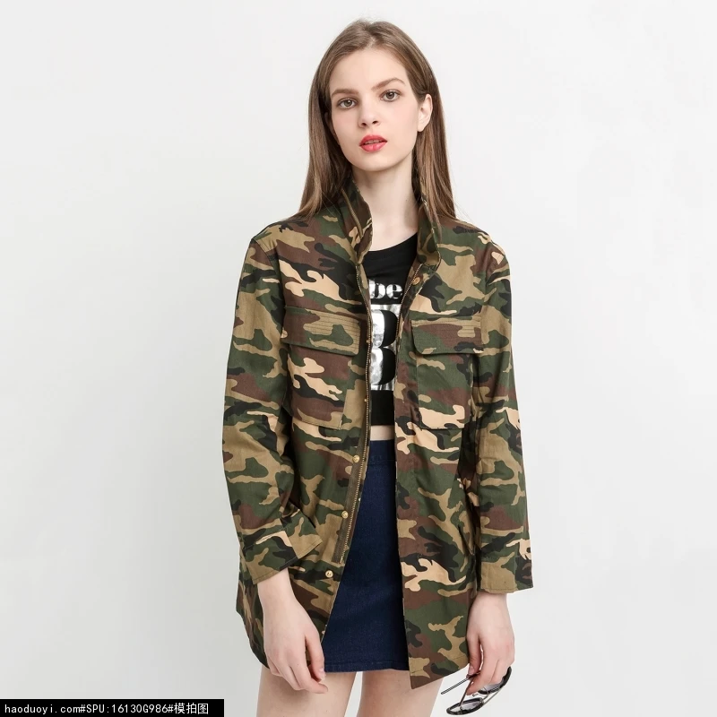 

Wholesale Women's long sleeve camouflage winter coat with pockets