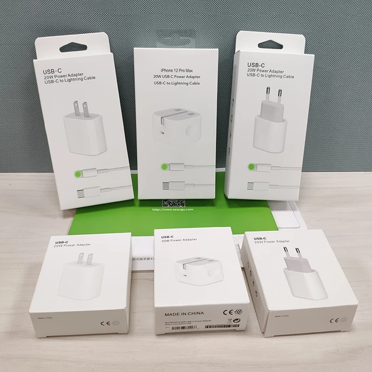 

2in1Good quality USB C charger set PD 20W Single wall charger supplier Fast Charger with EU plug lightning cable for iPad iPhone, White