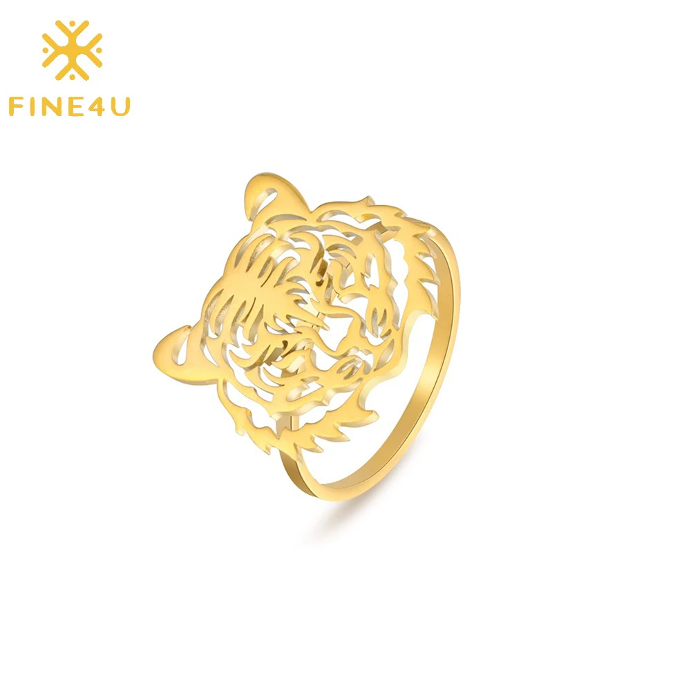 

Hip hop jewelry birthday gift animal men women gold plated stainless steel zodiac tiger ring, Gold/steel/rose gold