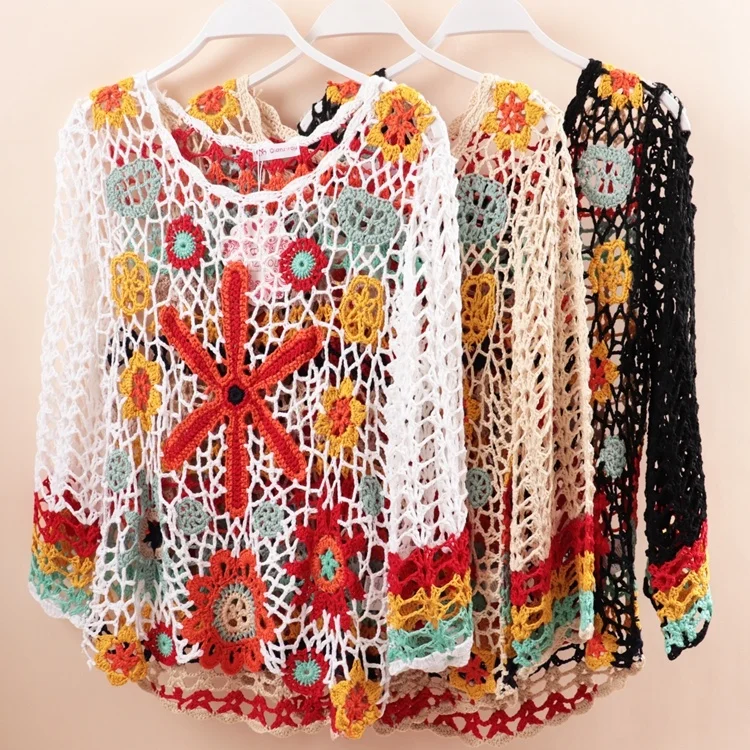 

Y8362 Designer dress handmade yarn blouse coverup crochet floral knitwear women hollow beachwear mixed colors swimwear