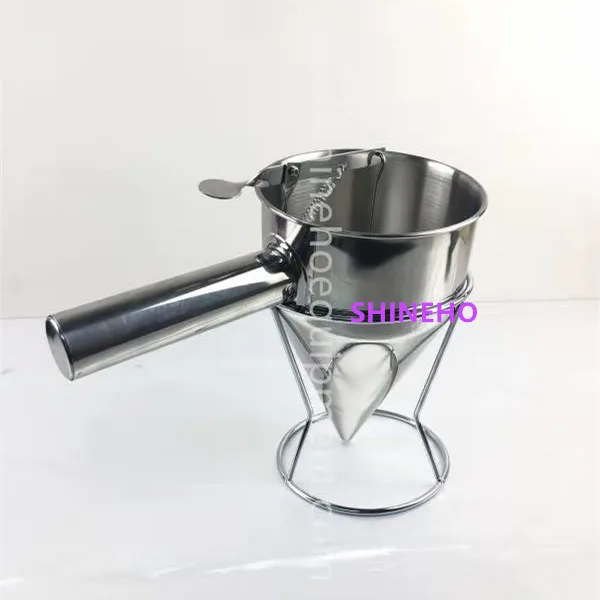 

Stainless steel detachable removable waffle cake batter dispenser funnel with handle