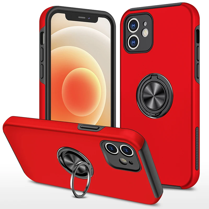 

2 in 1 TPU PC Hidden Ring Holder Shockproof Mobile Phone Case For iPhone 12, 6 colors