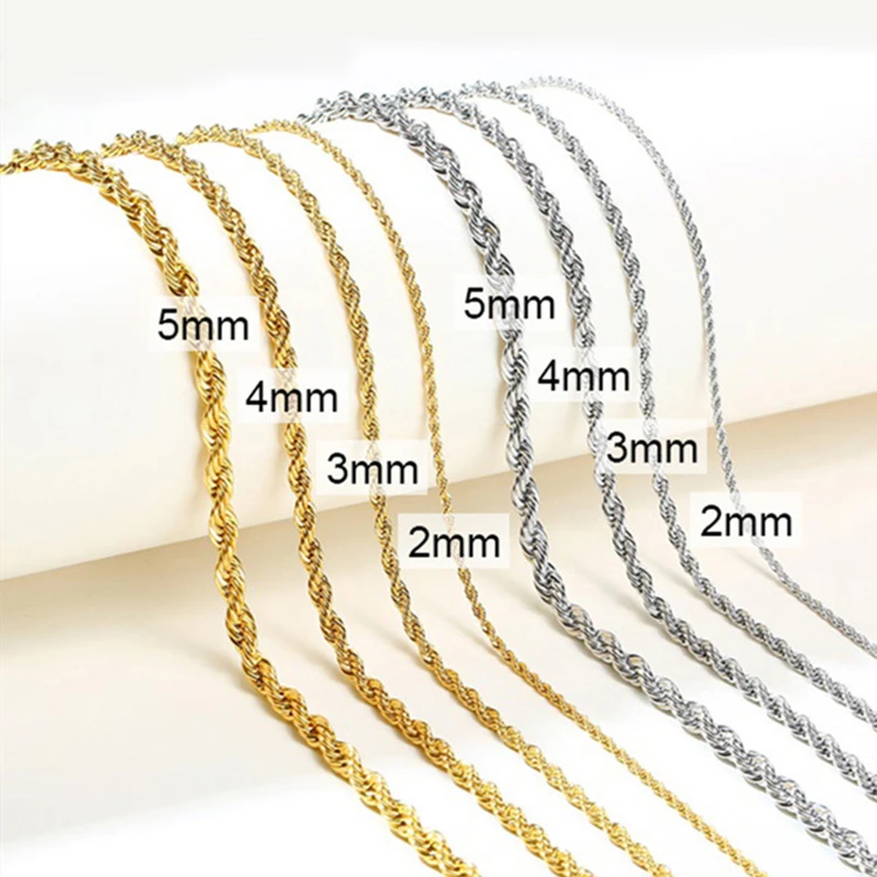 

Wholesale Custom 14k 18k Gold Plated Filled Chain Necklace Bulk Stainless Steel Twisted Gold Rope Chain for Men Jewelry Making