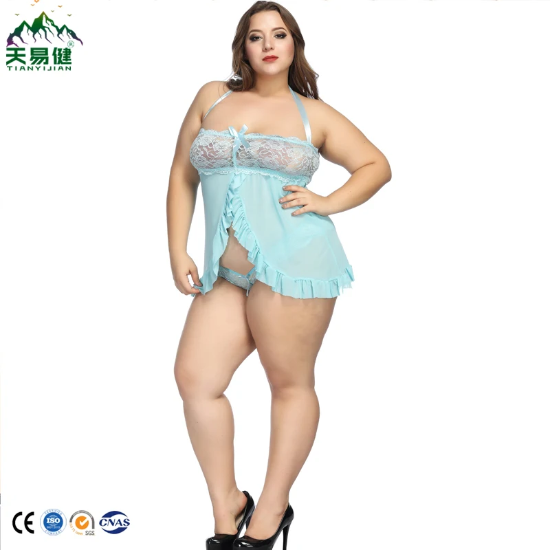 

TYJ Brand Fat Woman elegant erotic lingerie 2021 fat women lingerie sexy sleepwear plus size erotic sexy babydoll, Skyblue