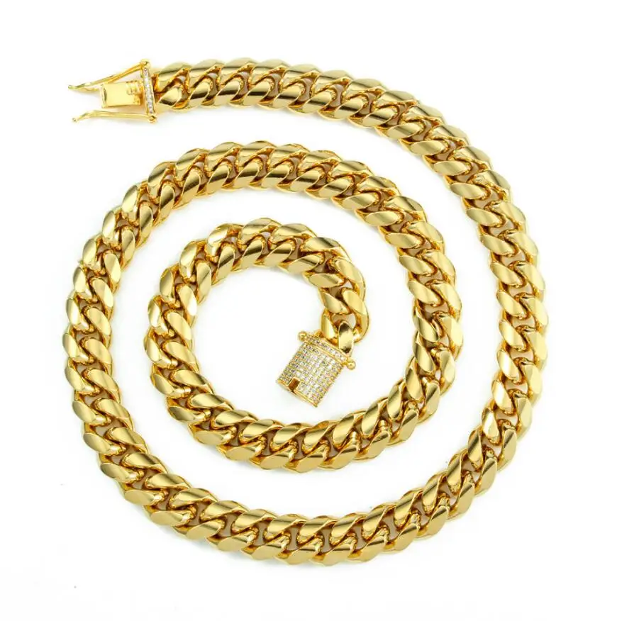 

High Polished Stainless Steel Gold Filled Miami Cuban Link Chain Necklace Hip Hop Custom Cuban Chains