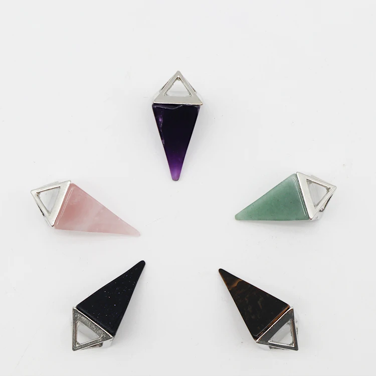 

Wholesale Healing Pyramid Pendulum Triangle Point Crystal Handmade Necklace Charm Pendant, Picture shows