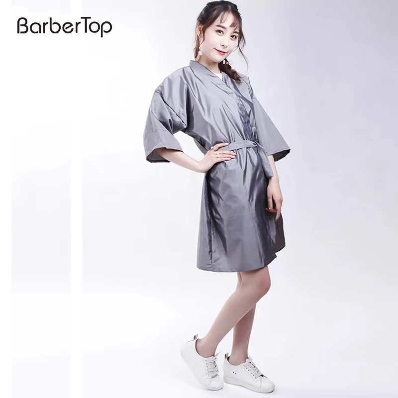 

Salon Client Gown Robe Leaves Pattern Smock Kimono Hairdressing Cape Dress Beauty SPA Hotel Barber Guest Clothes Night-gown Wrap, As pictures