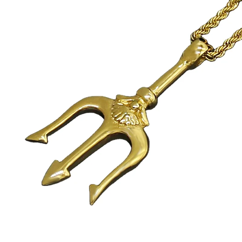 

Blues RTS 316 stainless steel Personalized gold plated Poseidon Trident pendant necklace for men