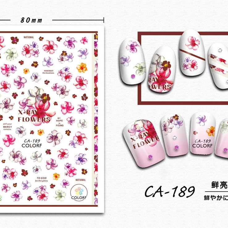 

CA181-207 Latest Design decals pink white flowers butterflies nail stickers for nail art decoration