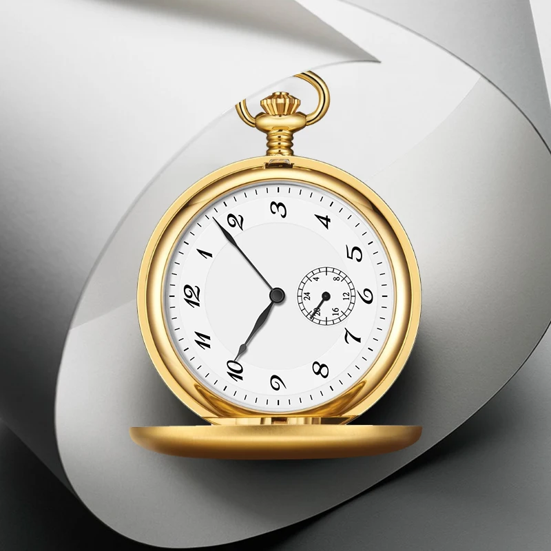 

Classic luxury stainless steel gold quartz pocket watch