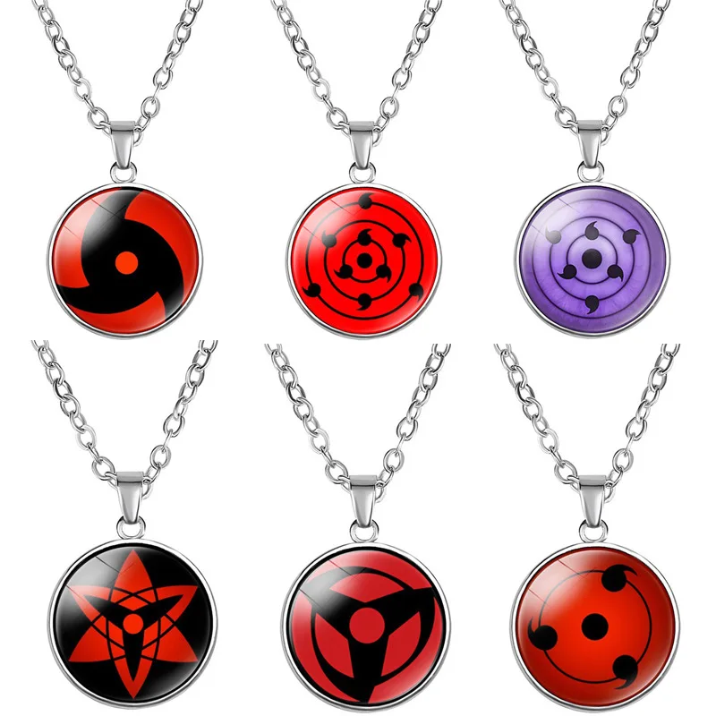 

Sharingan Eye Necklace Pendant Uchiha Kakashi Mangekyou Glass Anime Cabochon Rinnegan Eyes Necklace, As pictures