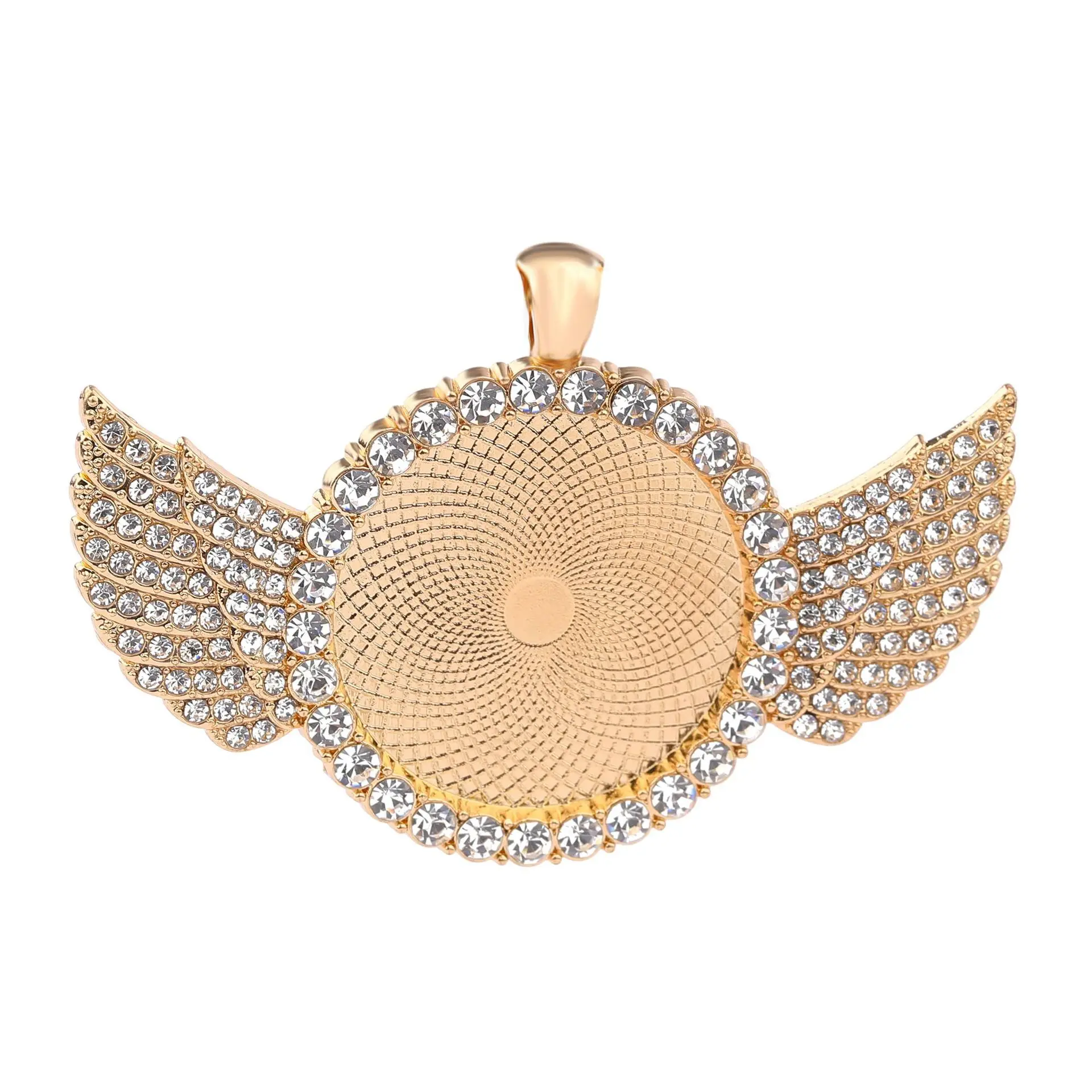 

30mm angle wing rhinestone blank necklaces pendants trays custom photo picture personalized sublimation necklace jewelry, Silver&gold