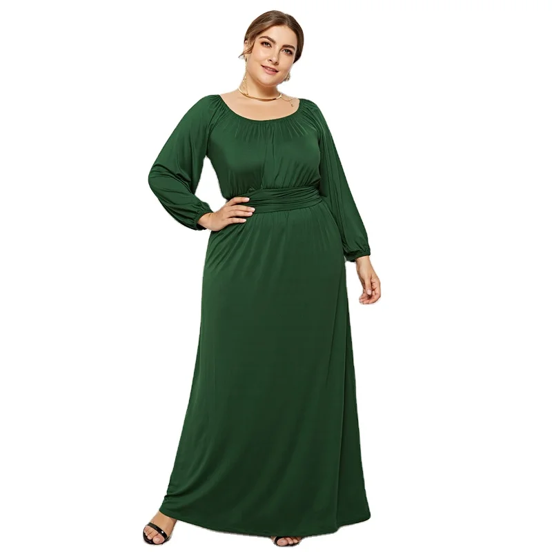 

Woman Round Neck Plus Size Dress Sexy Solid Maxi Dress Elegant Ladies Evening Dress