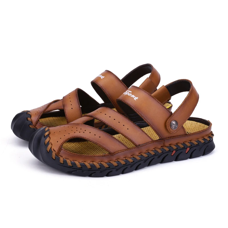 

High Quality Summer Holiday Slip Resistant Full Grain Leather Men Beach Sandals