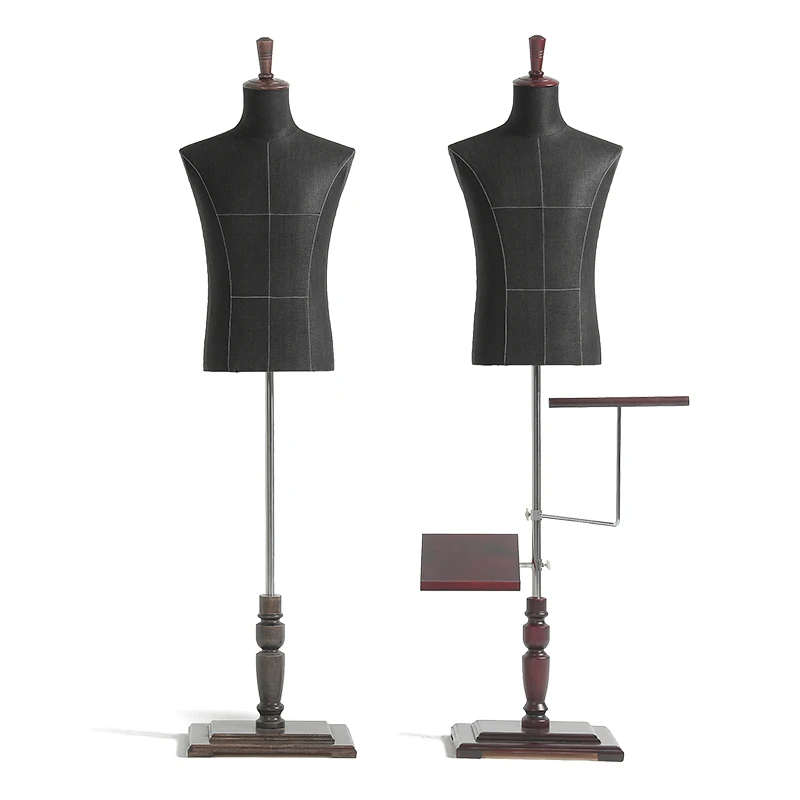 

Wholesale Boutique Upper Half Body Mannequin Stand Adjustable Height Male Suit Mannequin Torso with Wooden Base, Black