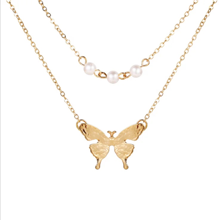 

Fashion Retro Gold Layered Necklace Butterfly Pendant Chain Choker Necklaces for Girls