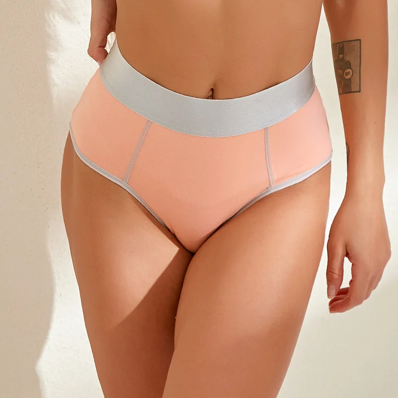 

Amazon hot sale premium Cotton women Briefs underwear high waist elastic tummy control plus size pink panties