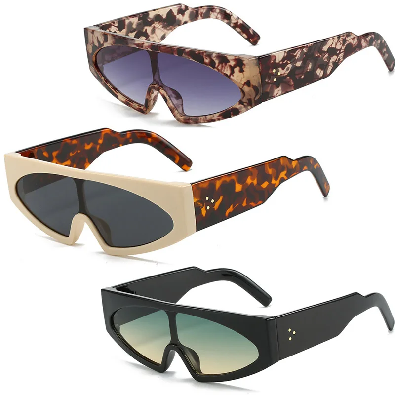 

2023 Wide Leg Gradient Lens Shades Vintage Punk Sun Glasses Oval Flat Top Big Frame One Piece Brand Sunglasses Oversized