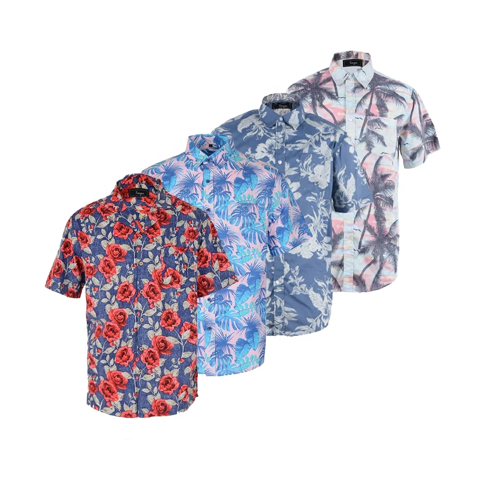 

Factory supplier custom made cotton holiday beach red flower button shirt men
